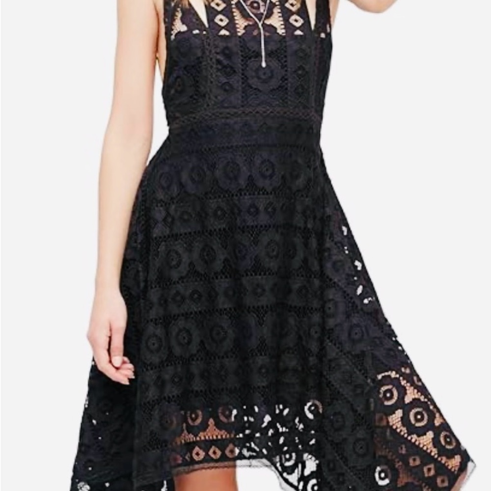 Free People Elegant Black Lace High Low Dress